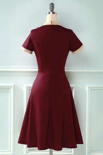 Vestido vintage de estilo retrô Burgundy com Bowknot